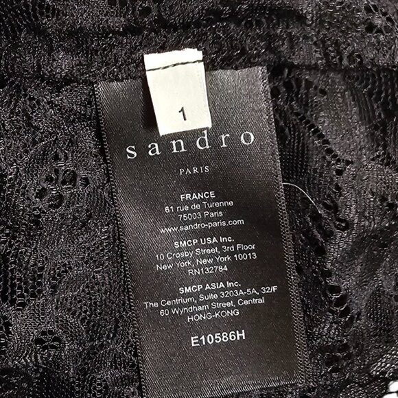 Sandro Paris Womens Lace Sheer Embroidered Long Sleeve Blouse, Open Back, 1/US S - Picture 5 of 9